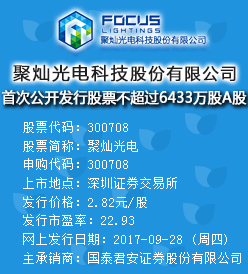 聚灿光电今日申购 发行价格为2.82元/股