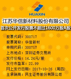 华信新材今日申购 发行价格为14.24元/股