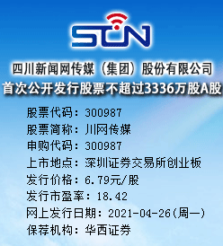 川网传媒今日申购 发行价格为6.79元/股