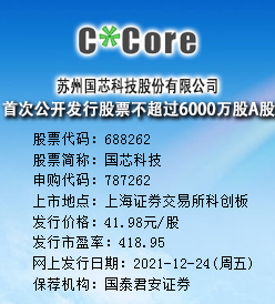 国芯科技今日申购 发行价格为41.98元/股